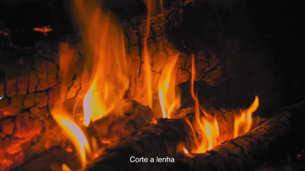 Fogueira tradicional patagônica com chamas intensas sobre lenha