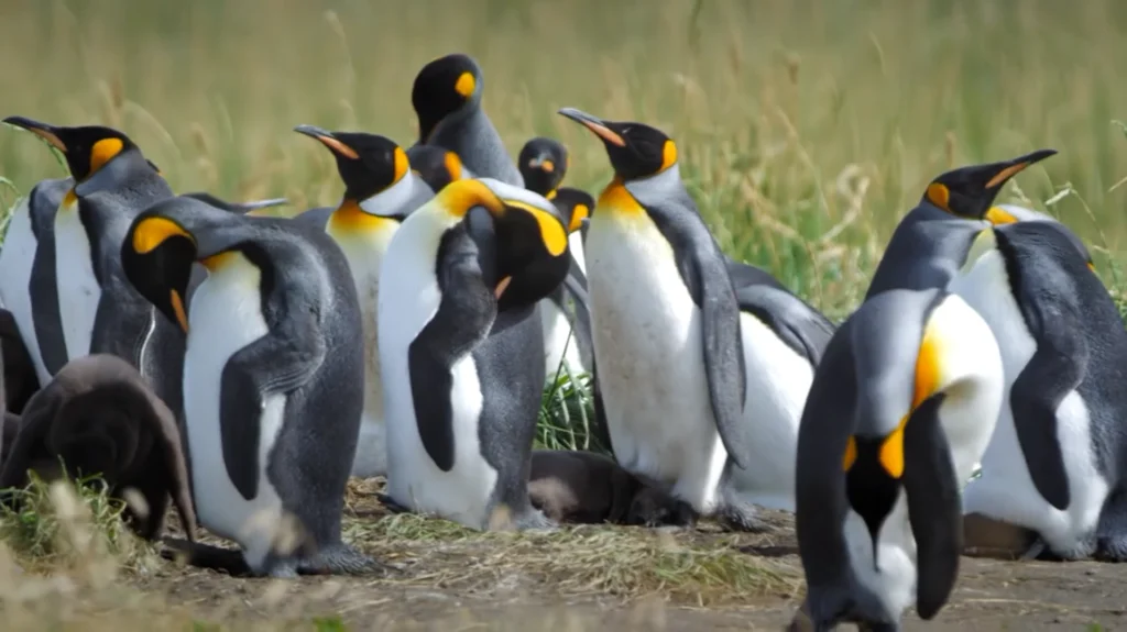 Pinguins na Patagônia, em um grupo socializando.
