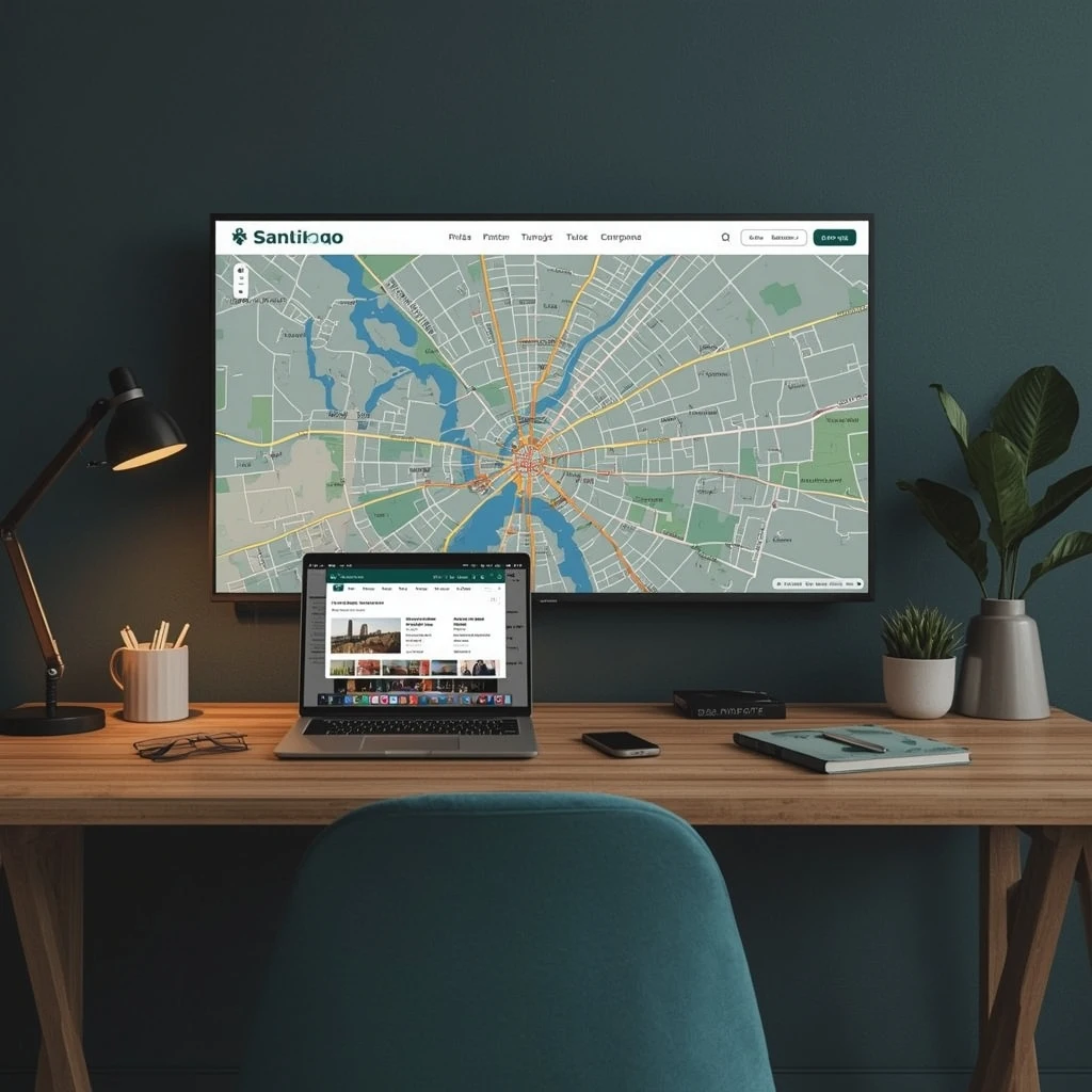 Mapa digital de Santiago em tela grande