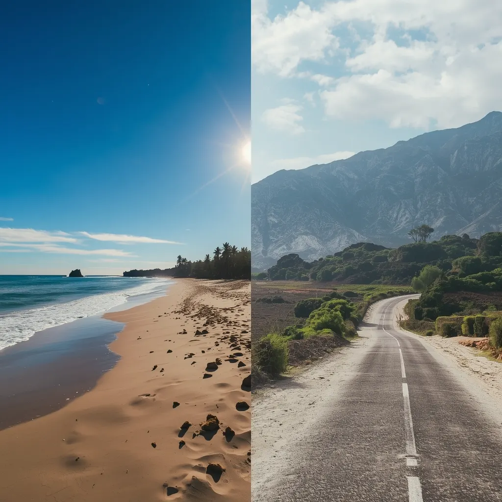 Praia paradisíaca com céu claro e águas calmas, oferecendo um refúgio perfeito para relaxar.