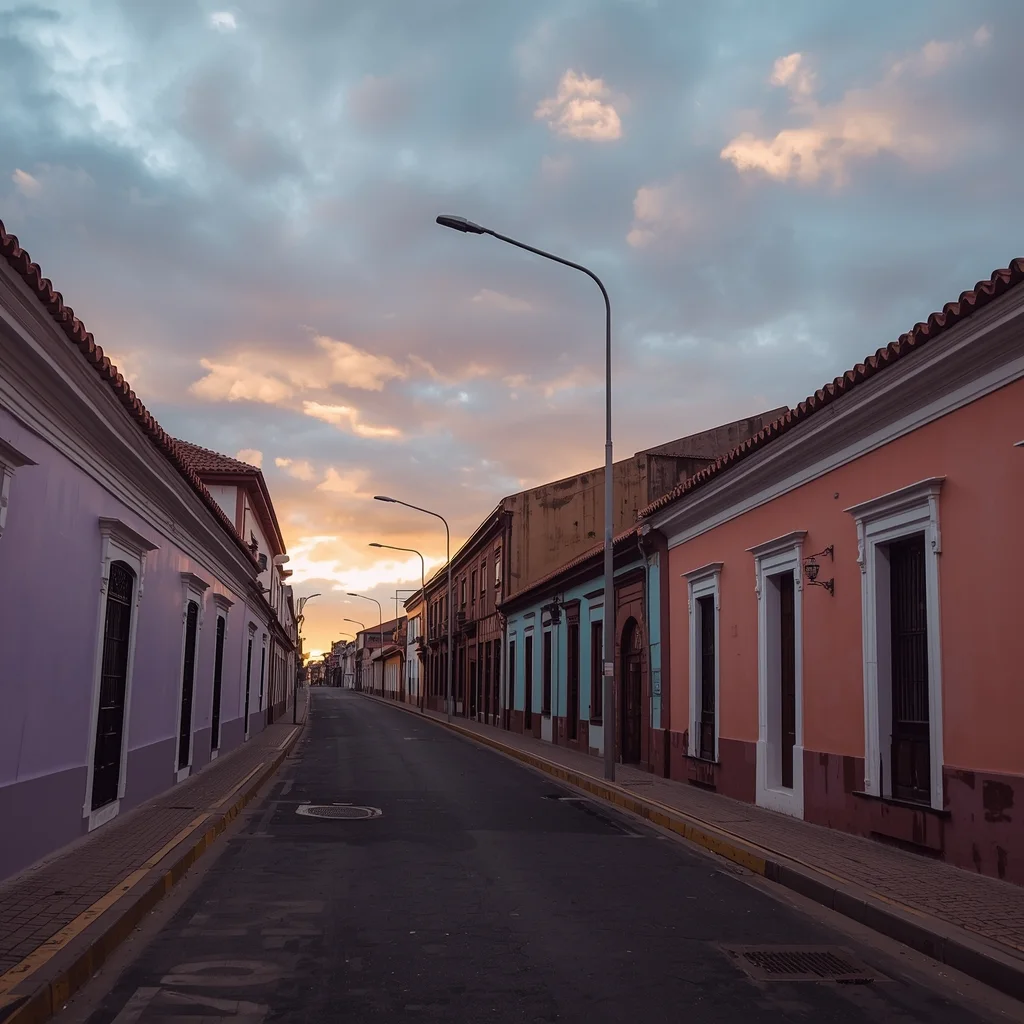 Rua com casas coloridas, capturando o charme e a beleza de uma cidade tranquila.