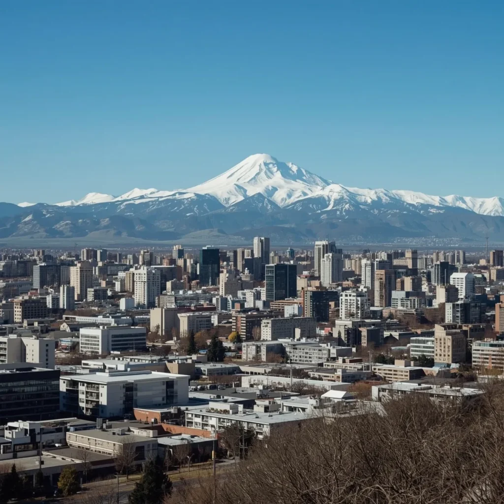 Skyline de Santiago com Cordilheira dos Andes nevada ao fundo