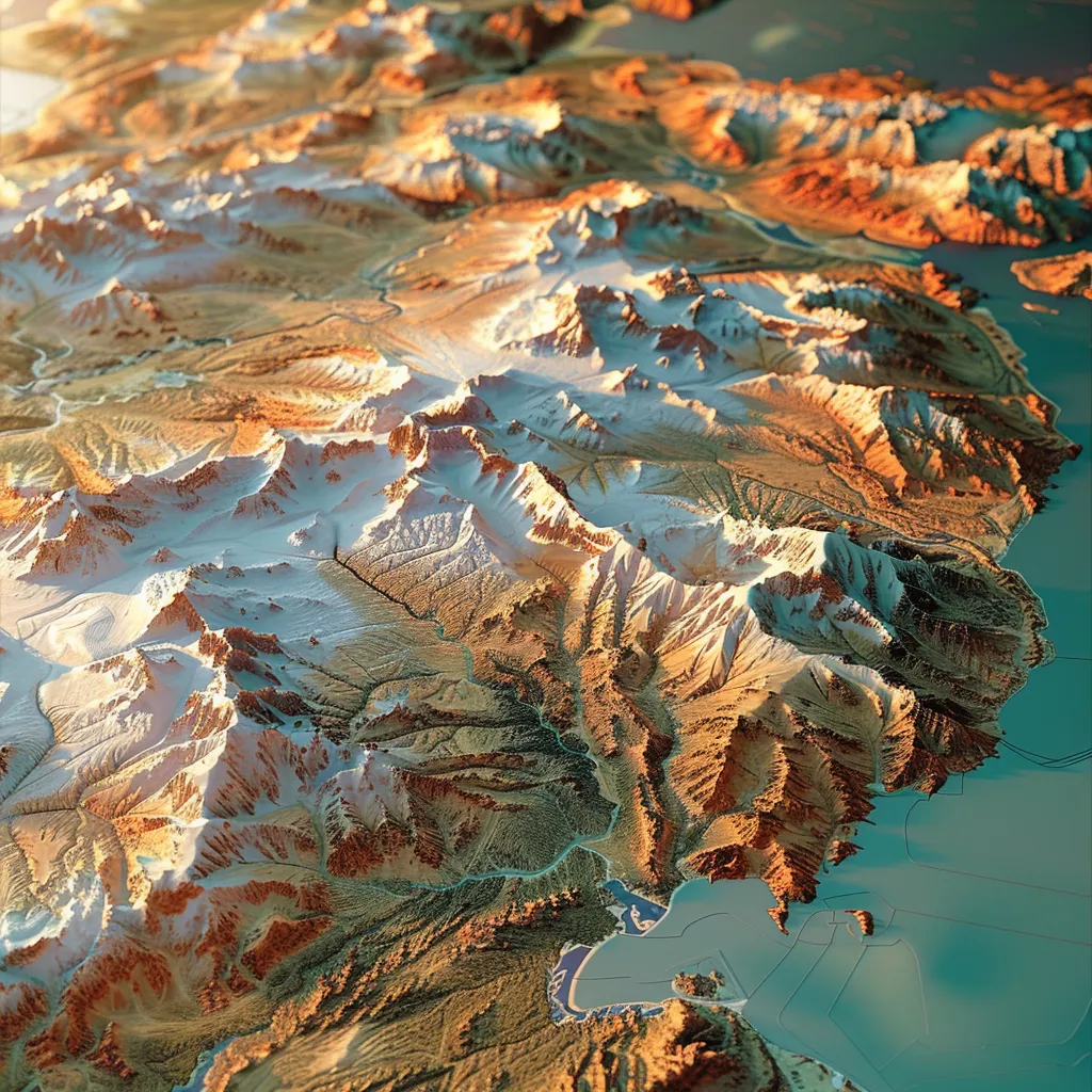 um mapa detalhado da patagônia, destacando as majestosas montanhas dos andes e glaciares deslumbrantes, com as fronteiras claras entre as regiões chilena e argentina, além de pontos turísticos importantes como torres del paine e el chaltén, sob uma luz suave e vibrante que realça a beleza natural desse destino.