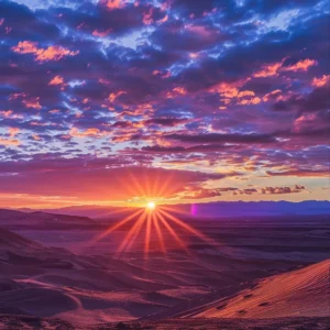 um deslumbrante pôr do sol sobre as dunas do deserto do atacama, com suas cores vibrantes contrastando com a aridez da paisagem, capturando a essência da exploração e da beleza natural deste destino único.