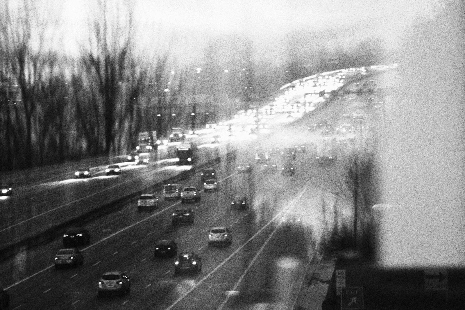 black and white highway traffic in seatac