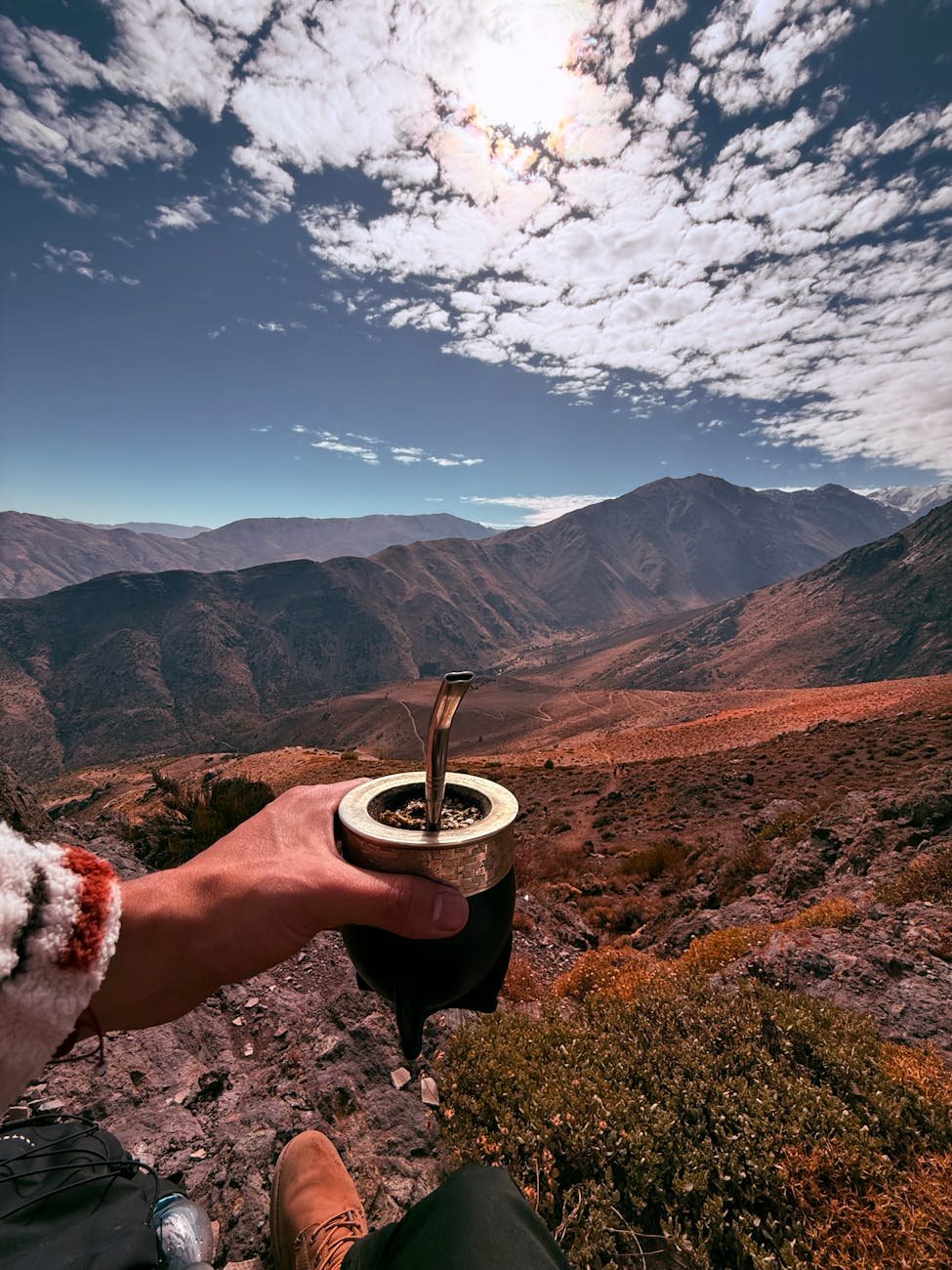 apreciando erva-mate nos andes chilenos