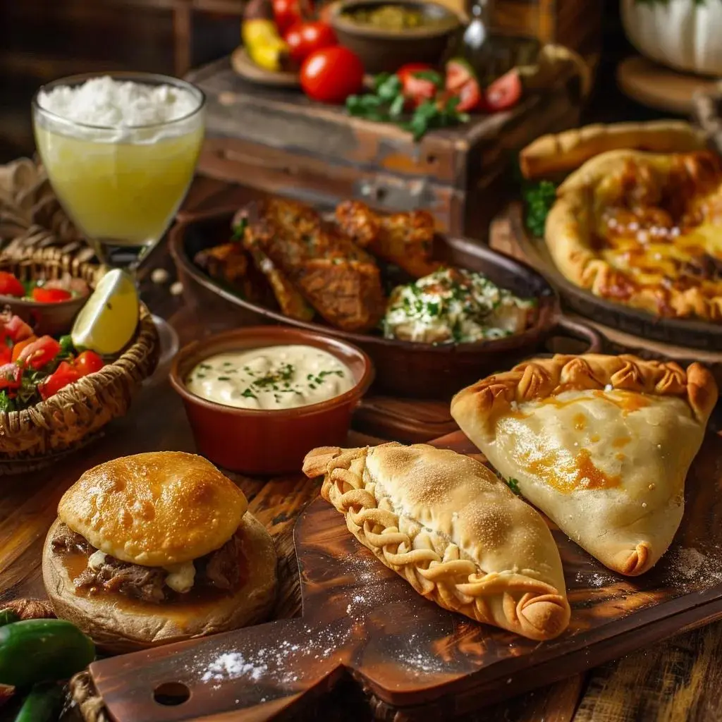 Pratos tradicionais chilenos, incluindo empanadas, pastel de choclo e pisco , capital do chile américa do sul