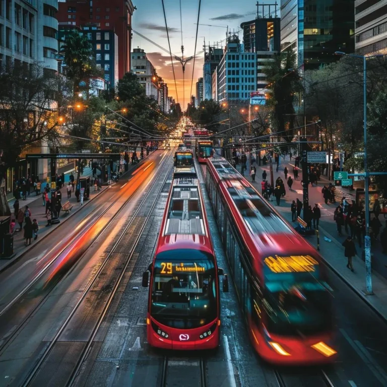 Várias opções de transporte em Santiago, incluindo metrô, ônibus e transporte compartilhado