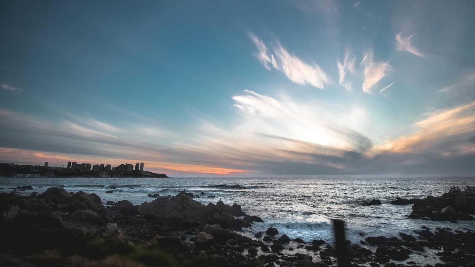 rocky shore during sunset