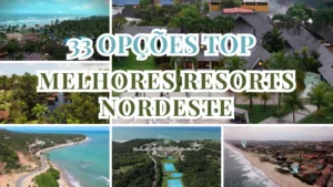 33 melhores resorts do Nordeste em um só guia, com vista aérea de piscinas, praia, coqueiros e complexos de lazer no Ceará e Alagoas.