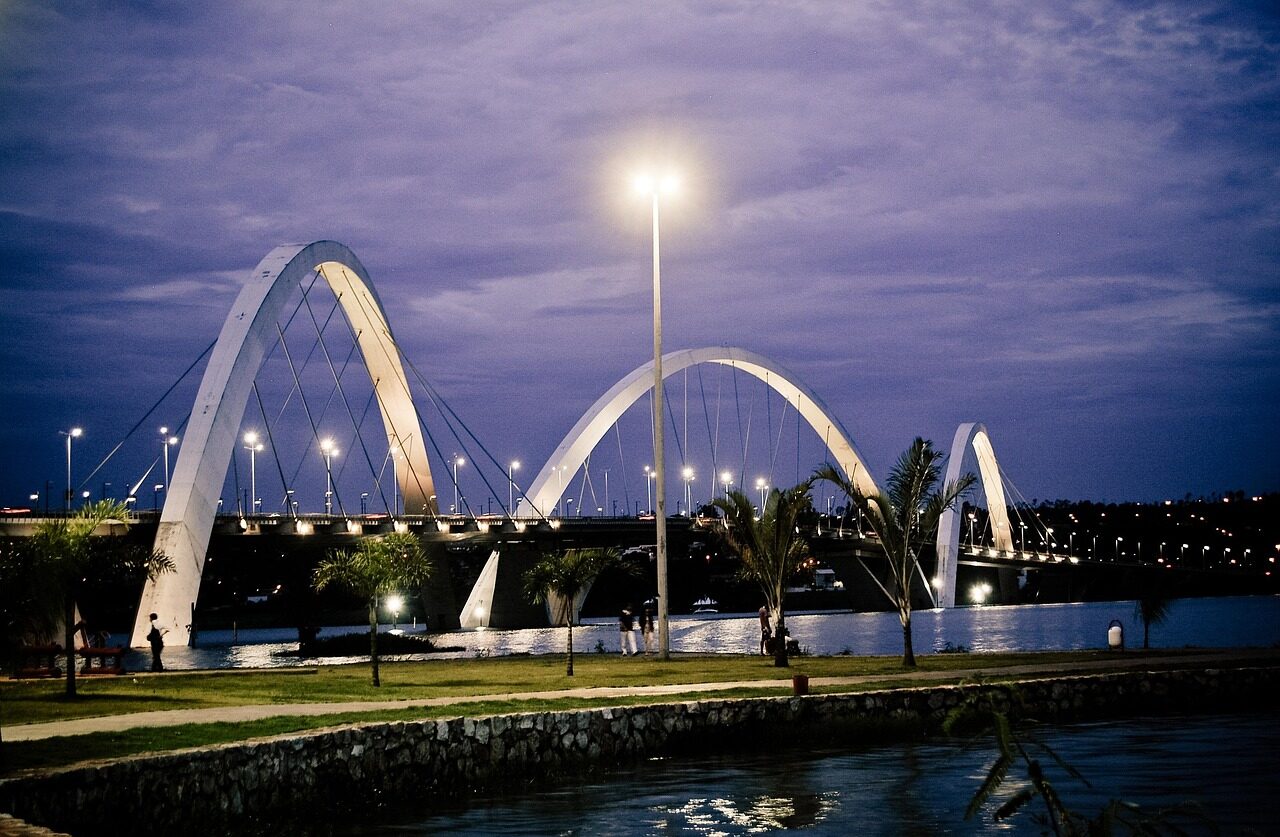 third bridge, jk, brasilia, bridge, blue, sky, brazil, night sky, night, landscape, nature, horizon, blue sky, lake