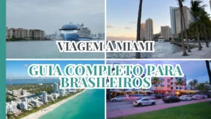 Viagem a Miami: vista aérea de South Beach com arranha-céus, praia de areia branca e águas turquesa do Oceano Atlântico na Flórida