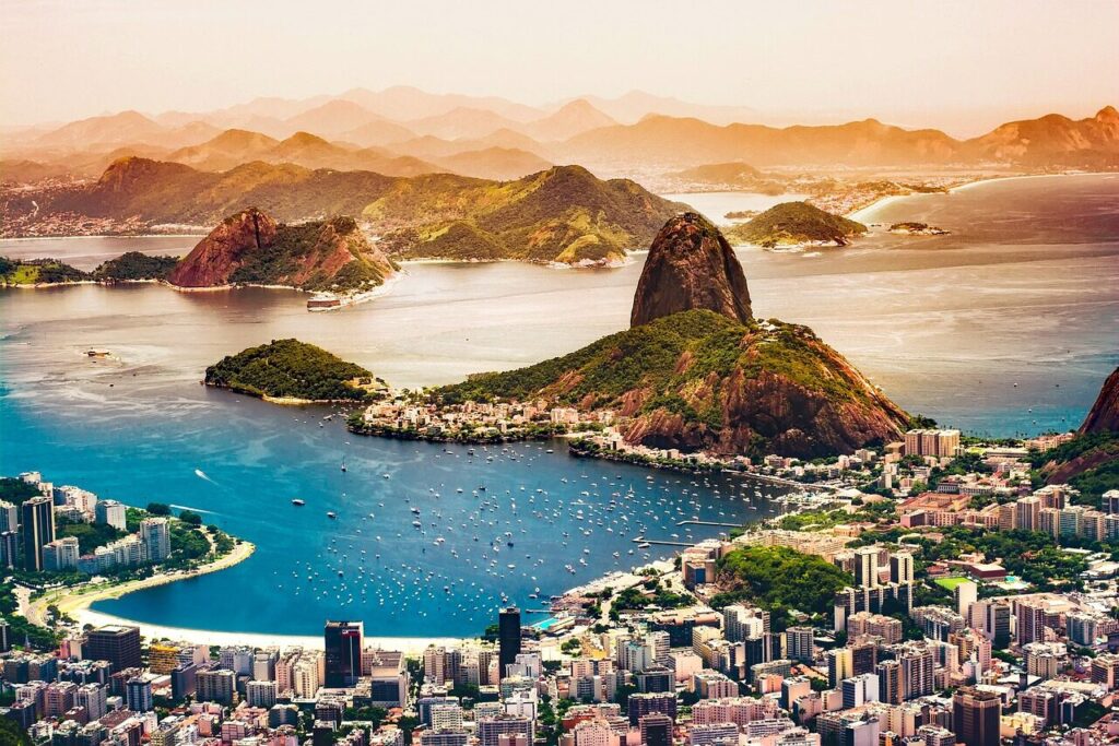 rio de janeiro, brazil, city, urban, tourism, coastline, nature, vacation, cityscape, mountains, sunrise, buildings, bay, harbor, water