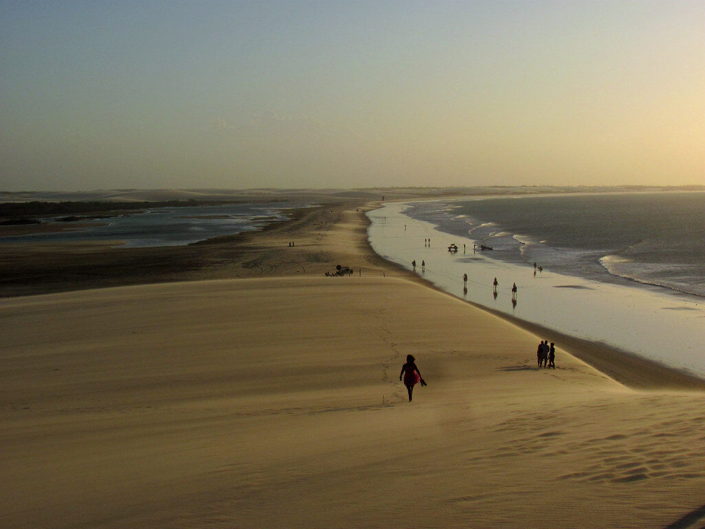 Dunas, praia, pessoas, cavalos