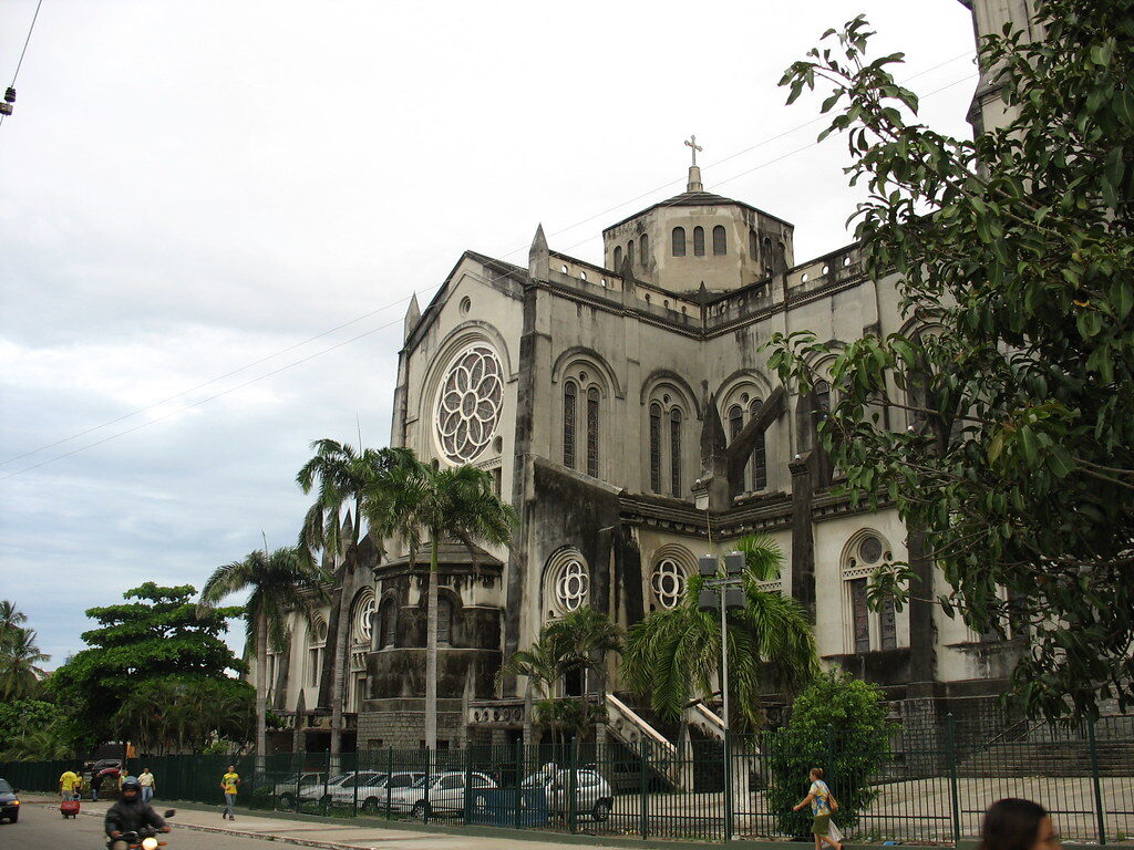 Catedral antiga com palmeiras