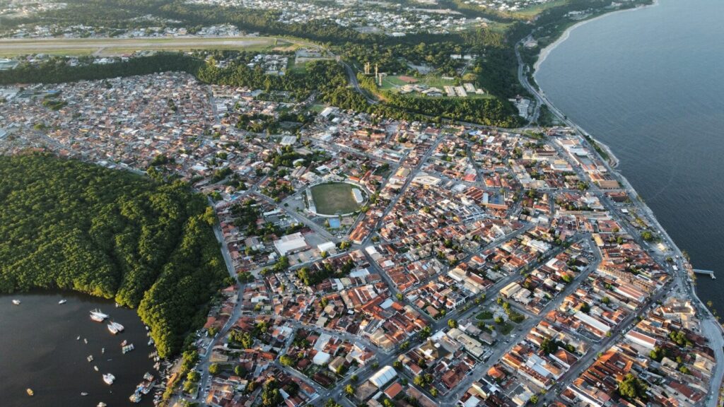 a city next to a body of water