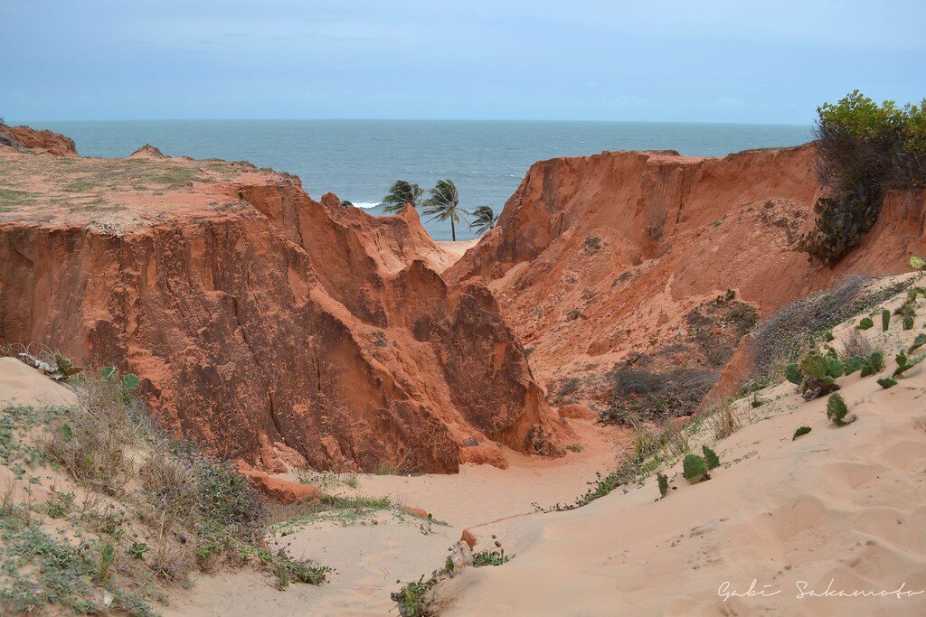 Falésias vermelhas, dunas, mar