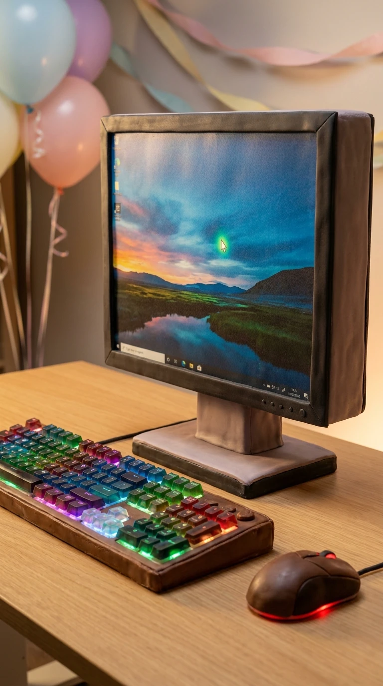Bolo com monitor e teclado separados