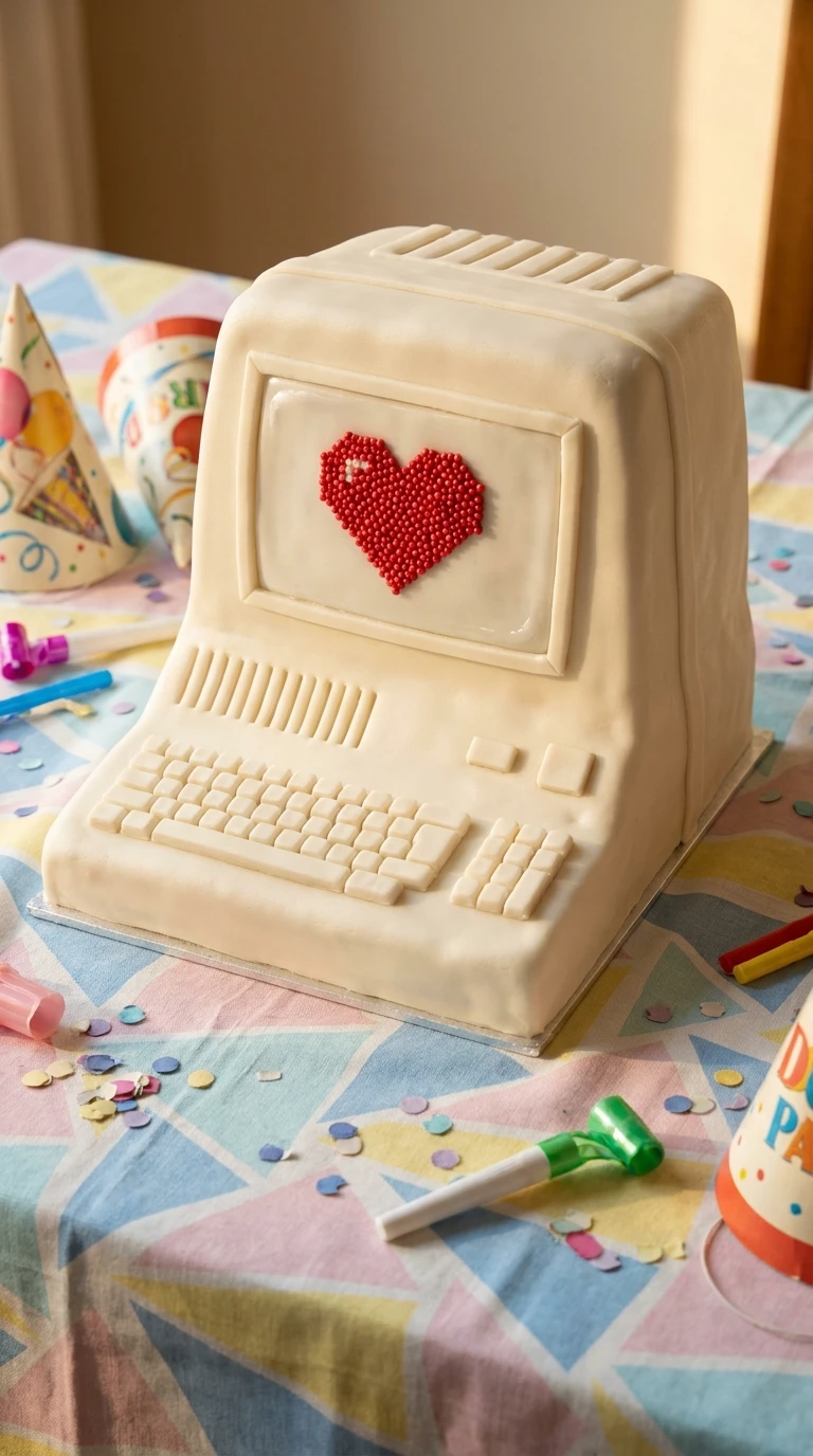 Bolo com tema retrô, estilo computador antigo