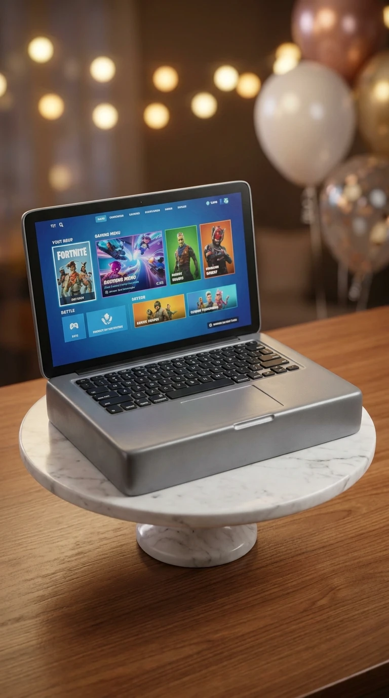 Bolo em formato de notebook aberto
