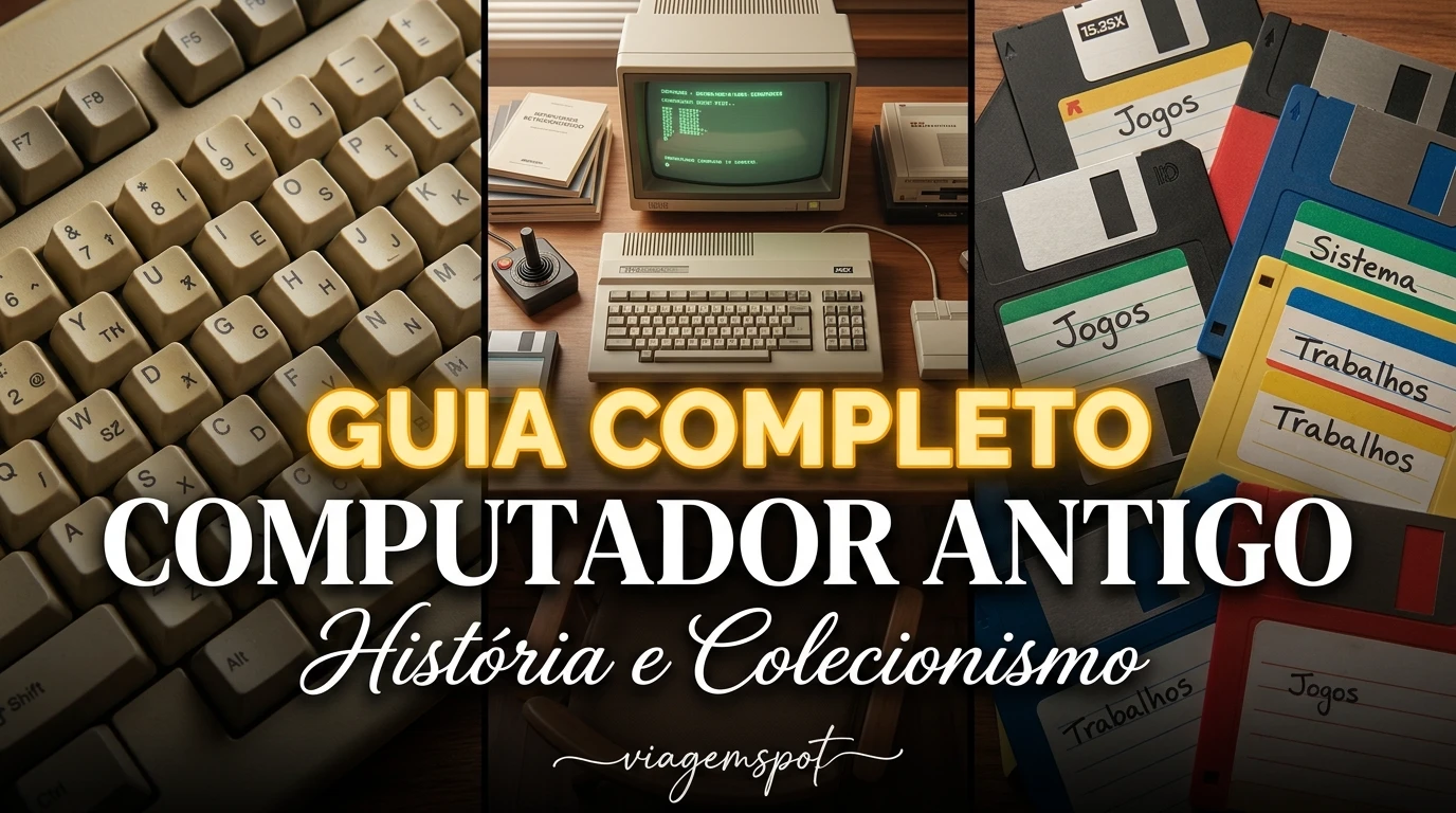 Computador antigo, teclado, disquetes