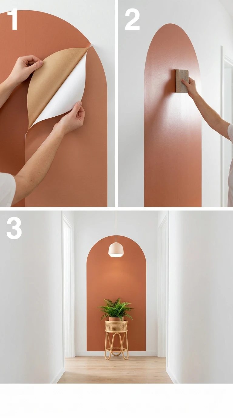 Aplicando adesivo de parede arco