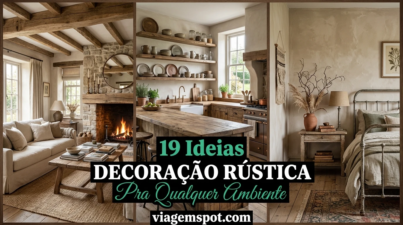 Ambientes rústicos, sala, cozinha, quarto.