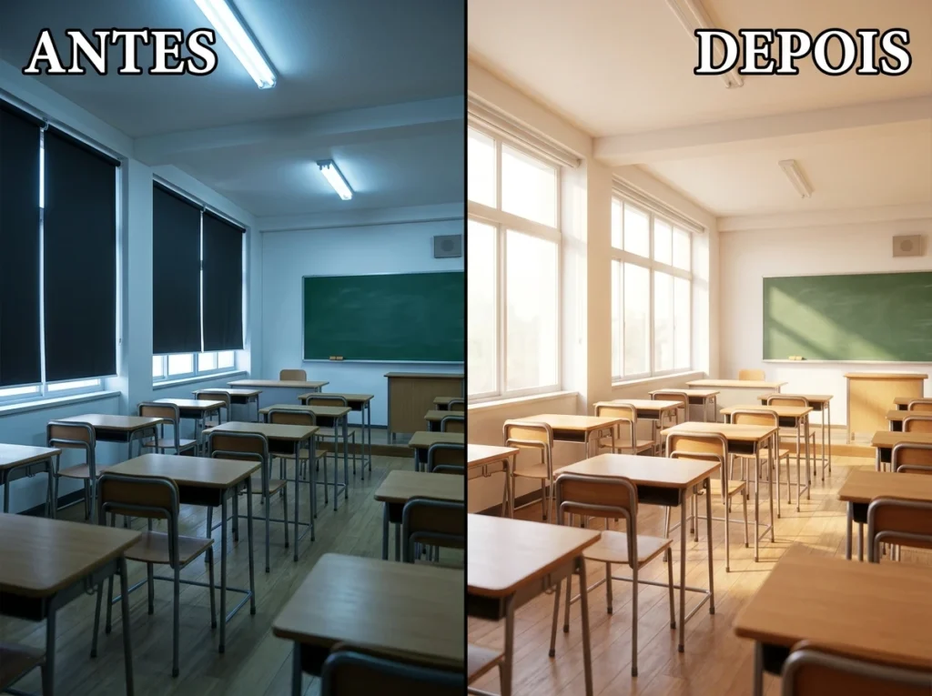 Sala de aula: antes e depois