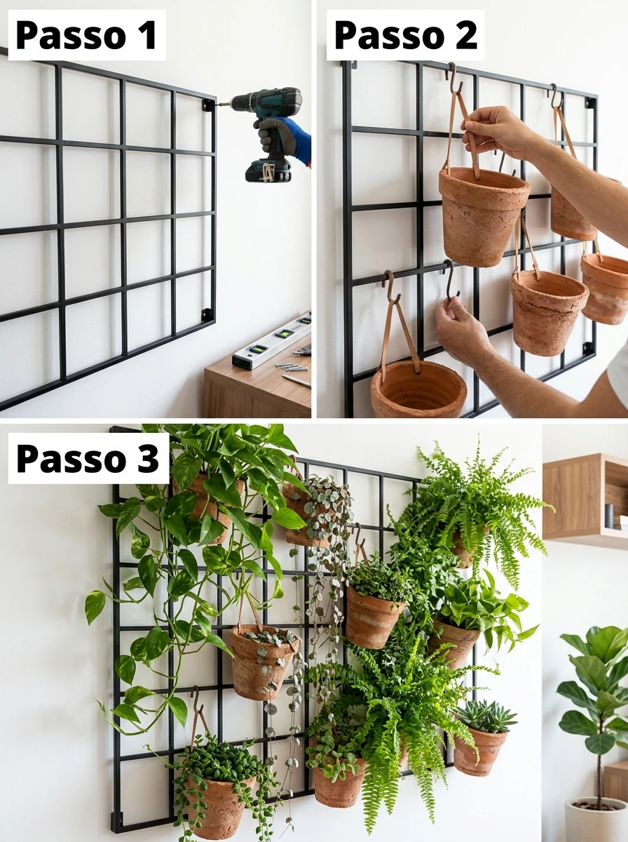 Jardim vertical com estrutura de metal