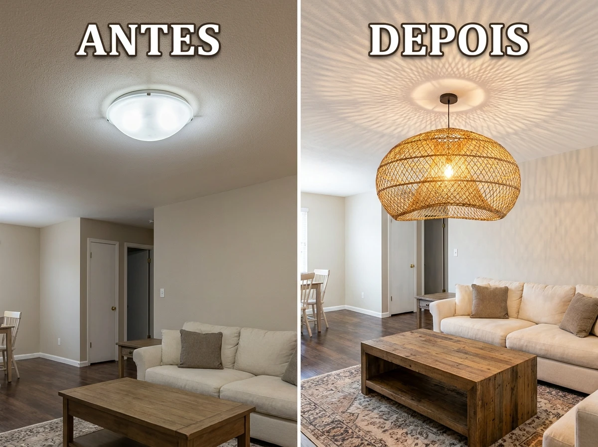Luminária de vime ou palha