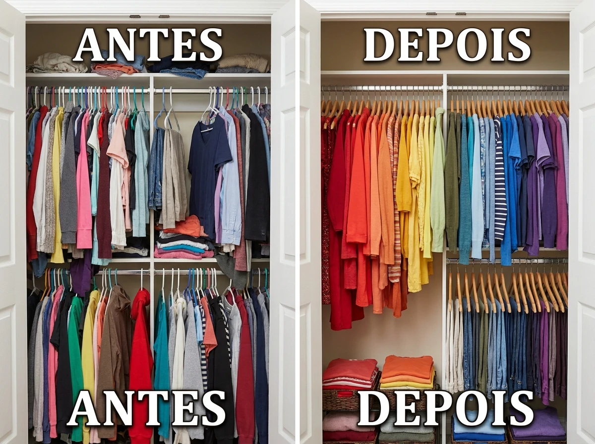 Organização do guarda-roupa por cor