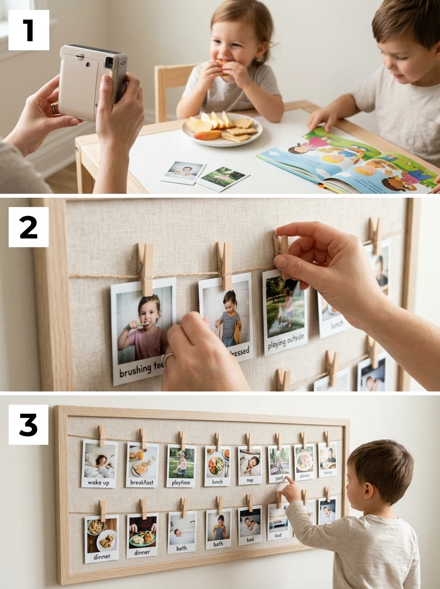 Painel de rotina com fotos reais