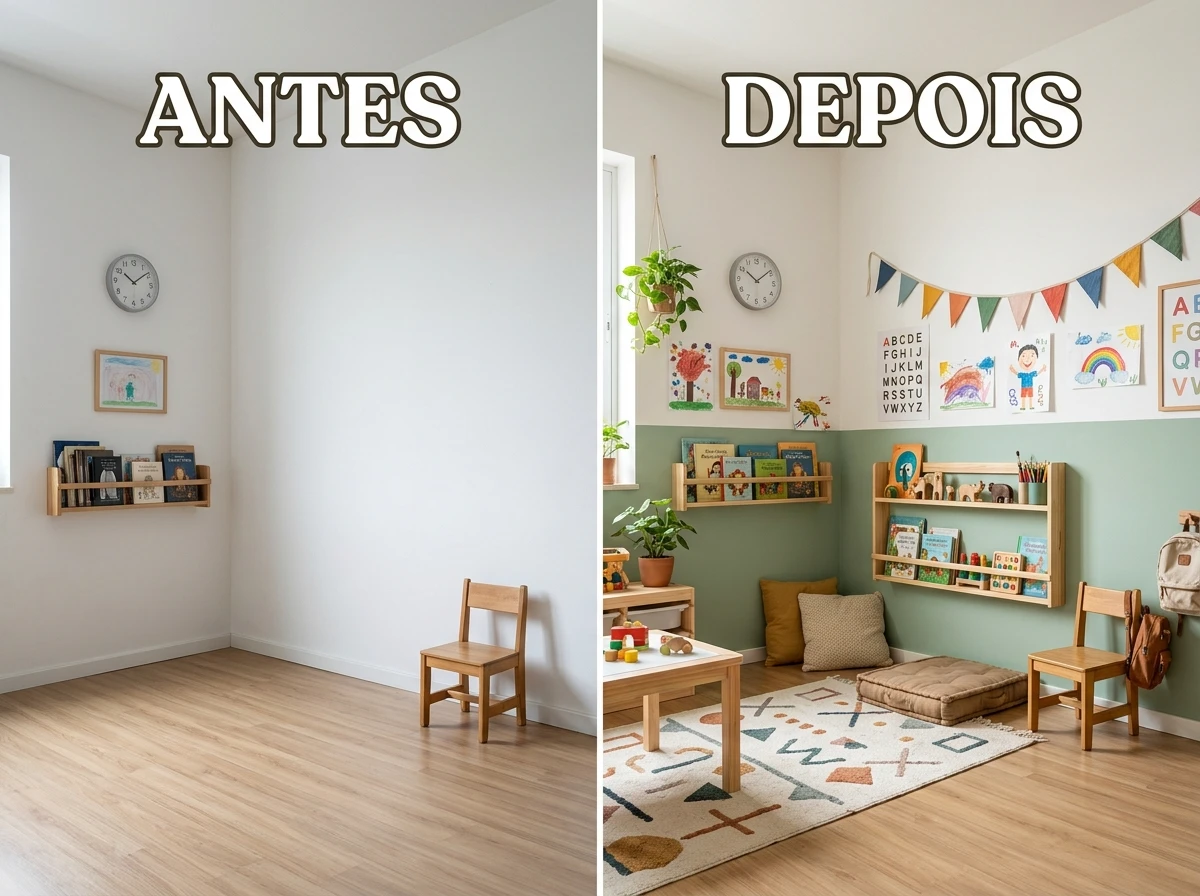 Parede com piso visual em duas alturas
