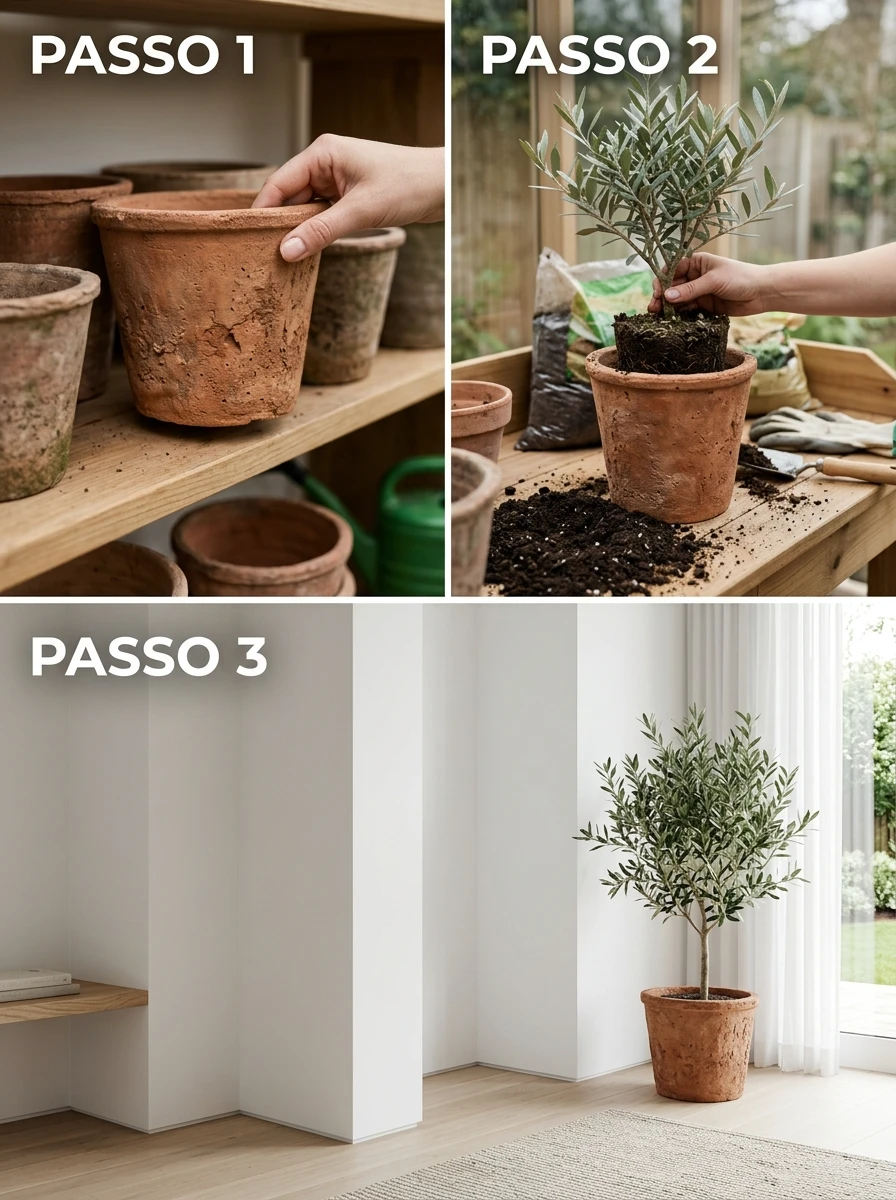 Plantas em vasos de barro não vidrado
