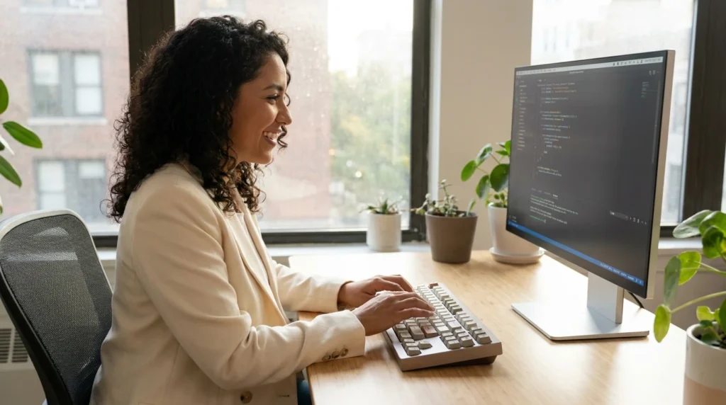 Mulher codificando em computador