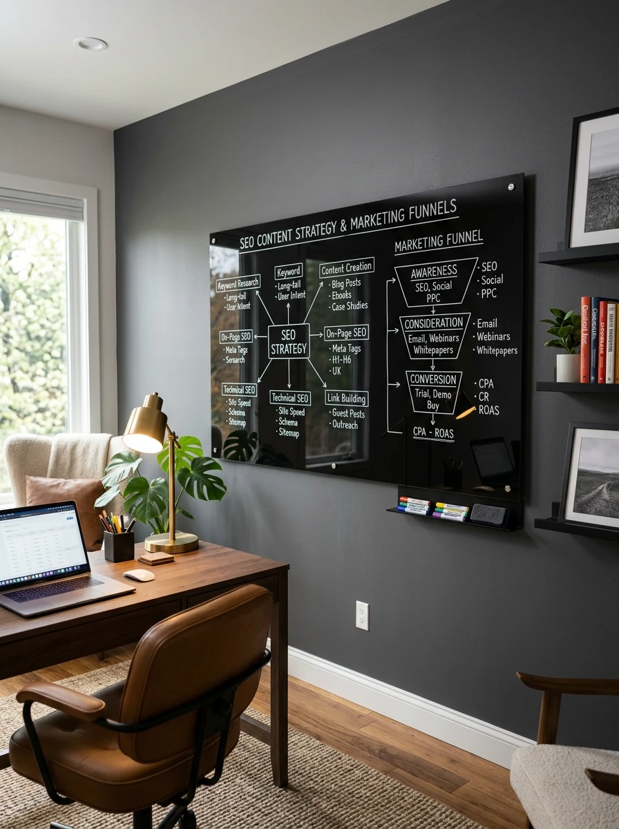 Quadro branco ou blackboard como elemento decorativo