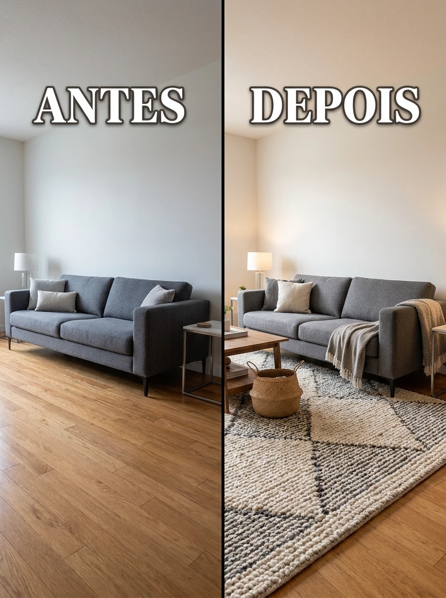 Tapete que ancora o sofá
